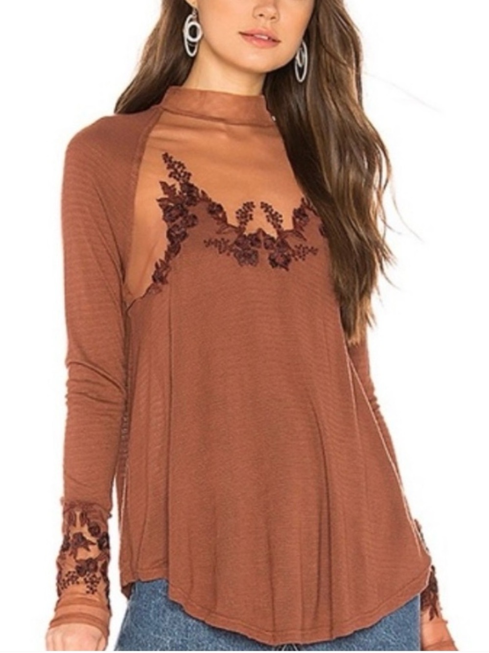 Free People Saheli, Embroidered Mesh Tunic Top